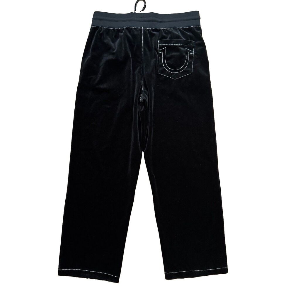 True Religion Womens M Velour Wide Leg Sweatpants Black 36-38 Waist Medium